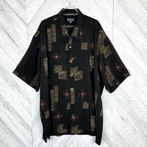 Bassiri UOMO USA Mens Size 4XL Short Sleeve Button Up Shirt Black Geometric